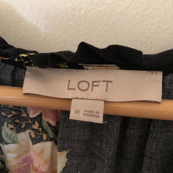 LOFT Black Floral Bouquet Smocked Flare Dress - Picture 2 of 5